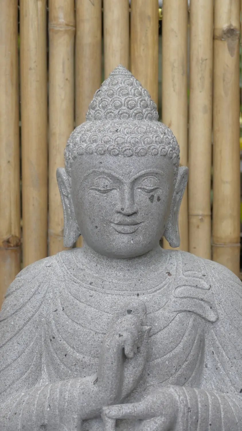  Product image 2 of the product “Seated Buddha made of Riverstone in Dharmachakra gesture of wheel of the teaching of the Dharma, H. 80cm. ”